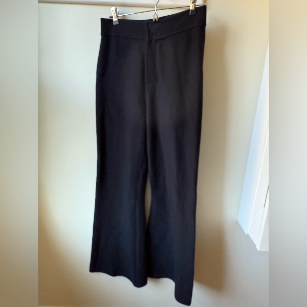 ANTHROPOLOGIE Black Flare Knit Pants High Rise‎ Minimalist Retro Bell Bottoms S
